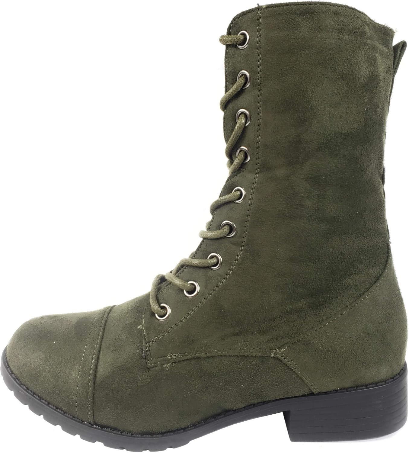  | Forever Link Womens Round Toe Military Lace up Knit Ankle Cuff Low Heel Combat Boots | Ankle & Bootie