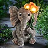 Sinhra Outdoor Sculpture Figurine Statue Elephant Decor,Solar Garden Statues for Patio Home Yard Decor,Good Luck Sunflower Elephant for Women, Mom Gifts Housewarming Gift