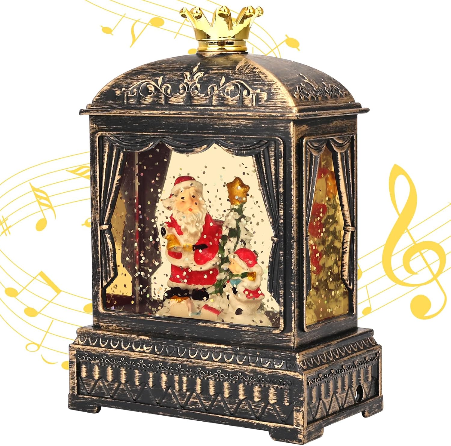 Snow Globes - Christmas Snow Globes That Light Up, Christmas Santa Lantern Snowglobe with USB+8 Music, Water Lantern Snow Globe Decor Gift for Kids(5.7”x4”)