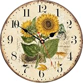 TAHEAT 14 Inch Beautiful Sunflower Wall Clock, Vintage Country Floral Silent Non Ticking Clocks, Wooden Round Easy to Read Wall Clock for Kitchen/Living Room/Bedroom/Bathroom