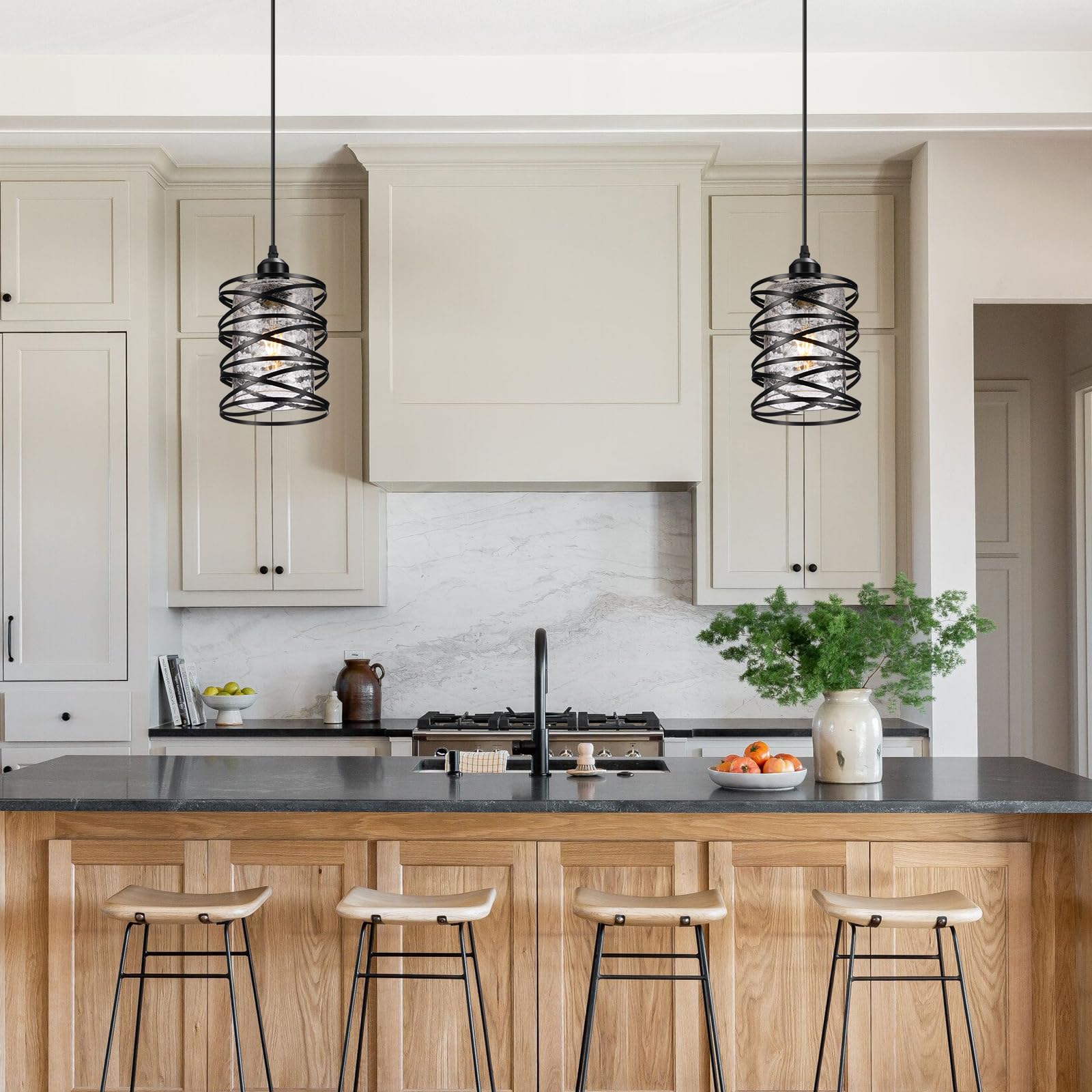 2 Pack Pendant Lights Kitchen Island, Black Island Lighting Fixtures ...