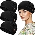 Geyoga 3 Pieces Bouffant Caps with Buttons Unisex Stretchy Headband Turban with Buttons for Women (Black)