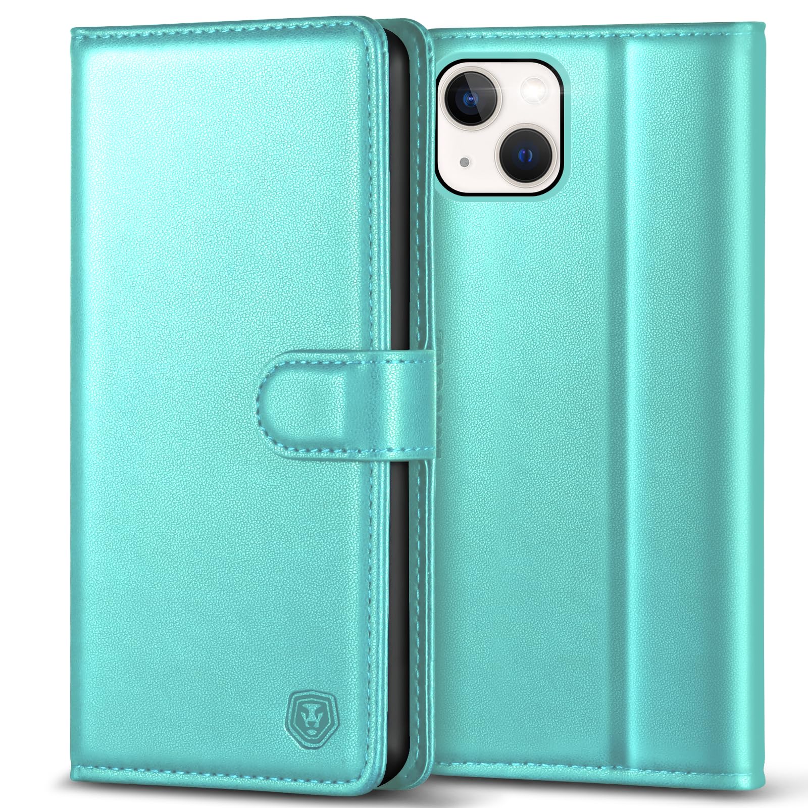 Kuafcase Compatible for iPhone 15 Case with 4 Card Slots Magnetic Closure Kickstand Shockproof Protective Phone Case Compatible for iPhone 15 6.1” - Ice Green — image 1