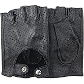 ZLUXURQ Mens Soft and Breathable Fingerless Leather Driving Gloves-Premium Lambskin