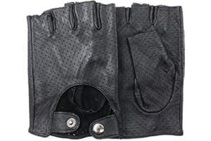 ZLUXURQ Mens Soft and Breathable Fingerless Leather Driving Gloves-Premium Lambskin