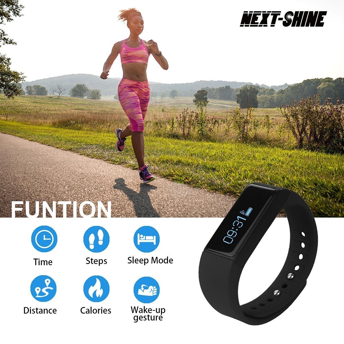 Fitness Activity Tracker Smart Bracelet Next-shine Waterproof Sport Wireless Wristband Pedometer Watch