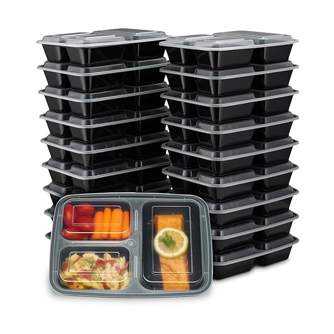 EZ Prepa [20 Pack] 32oz 3 Compartment Meal Pre...