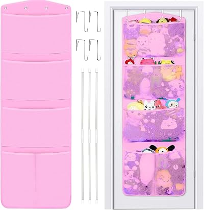 RZMAYIS Stuffed Animal Storage Organizer with 5 Pockets - Pink