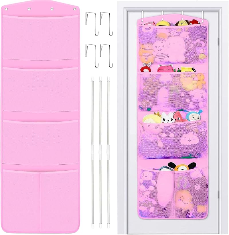 RZMAYIS Stuffed Animal Storage Organizer with 5 Pockets - Pink