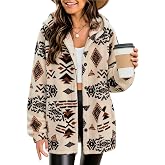 SELINK Womens Aztec Print Fleece Hoodie Jacket Button Down Sherpa Coats | warm outwear with pocket, cozy sherpa jacket, casual shacket, relaxed fit, western country outfit