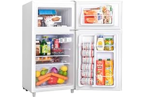Manastin 3.5 Cu.Ft Mini Fridge with Freezer, 2 Door Small Refrigerator, 7 Level Adjustable Thermostat, Compact Fridge for Living Room,Office,Kitchen and Apartment