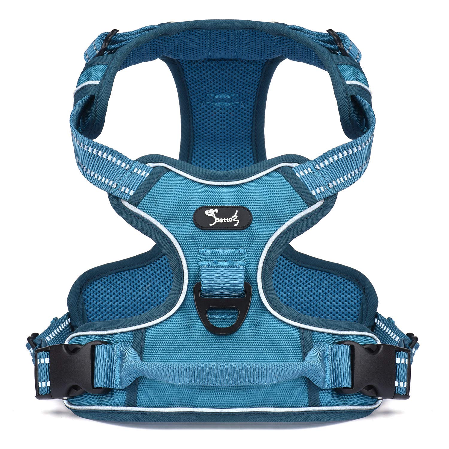 Louvra Large Dog Harness Blue Safety Reflective No Pulling Dog Harness with Handle Adjustable Heavy Duty Chest and Back D Rings Pet Vest Harness for Large Dog Running Walking(Blue,L)