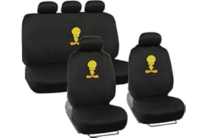 BDK Warner Brothers Looney Tunes Tweety Bird Front & Rear Car Seat Covers Full Set - Easy to Install Durable & Stylish Polyester Fabric Car Seat Cover - Airbag Compatible Universal Fit Car Accessories