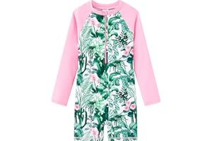 LIBREDGE Girls Long Sleeve Rash Guard Swimsuits Zipper Bathing Suits