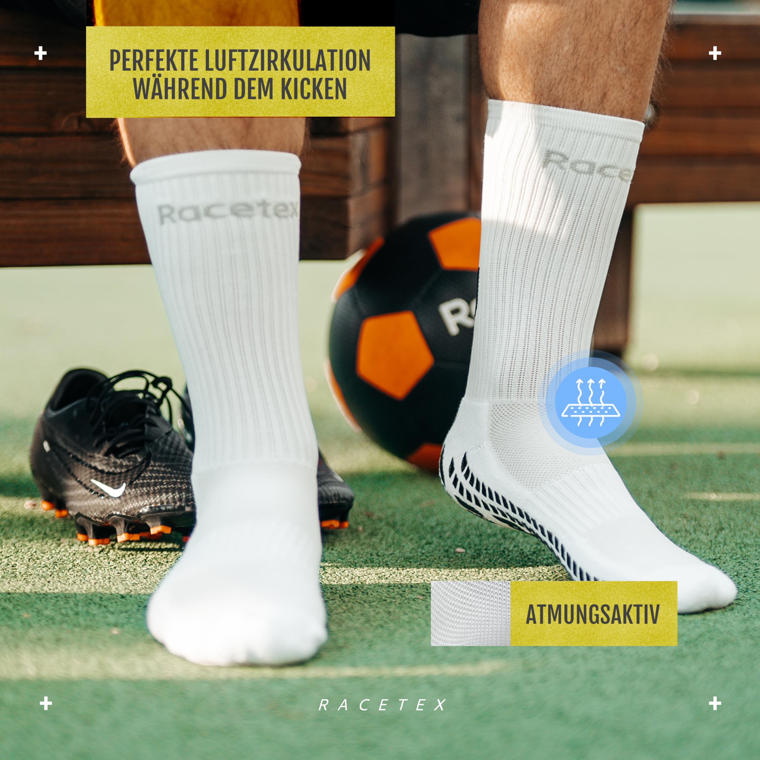 Racetex Football Socks weiß [3er-PACK] - Atmungsaktive Grip Socken Fussball - Fußball Socken Männer und Damen - Rutschfeste und schweißabweisend Fußballsocken Herren für einen optimalen Komfort 5