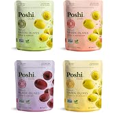 POSHI Pitted Olive Snack Packs, 4-Flavor Variety, 1.1 oz (Pack of 24) | 4-Flavor Variety Pack, Whole Pitted Olives, Healthy Snack-On-The-Go, All Natural, Low Carb, Gluten Free, Keto Friendly