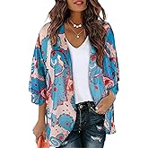 FaroDor Women's Short Sleeve Floral Kimono Cardigan Chiffon Loose Beach Wear Cover Up Tops Small