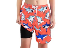 XiaoMoSha Boys Swim Trunks with Compression Liner Teen Kids Swim Shorts Quick Dry Toddler Beach Swimsuit 4-16 Years