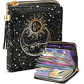 Bistup 【40 Slots】Credit Card Holder for Women Girls RFID Blocking Card Organizer Leather Cardholder Protector for Lady Female Large Capacity Size Big Zipper Wallet Black Sun Moon Cool Aesthetic Unique