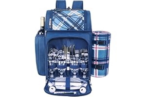 Hap Tim Picnic Basket Backpack for 4 Person with Insulated Leak Proof Cooler Compartment,Wine Holder,Fleece Blanket,Cutlery S