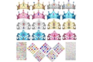 Hoedia 23 Packs Foam Princess Crowns and Tiaras for Birthday Party Favors Hats, DIY Prince Crown Kit Paper Tiara with Crystal Diamond Sticker