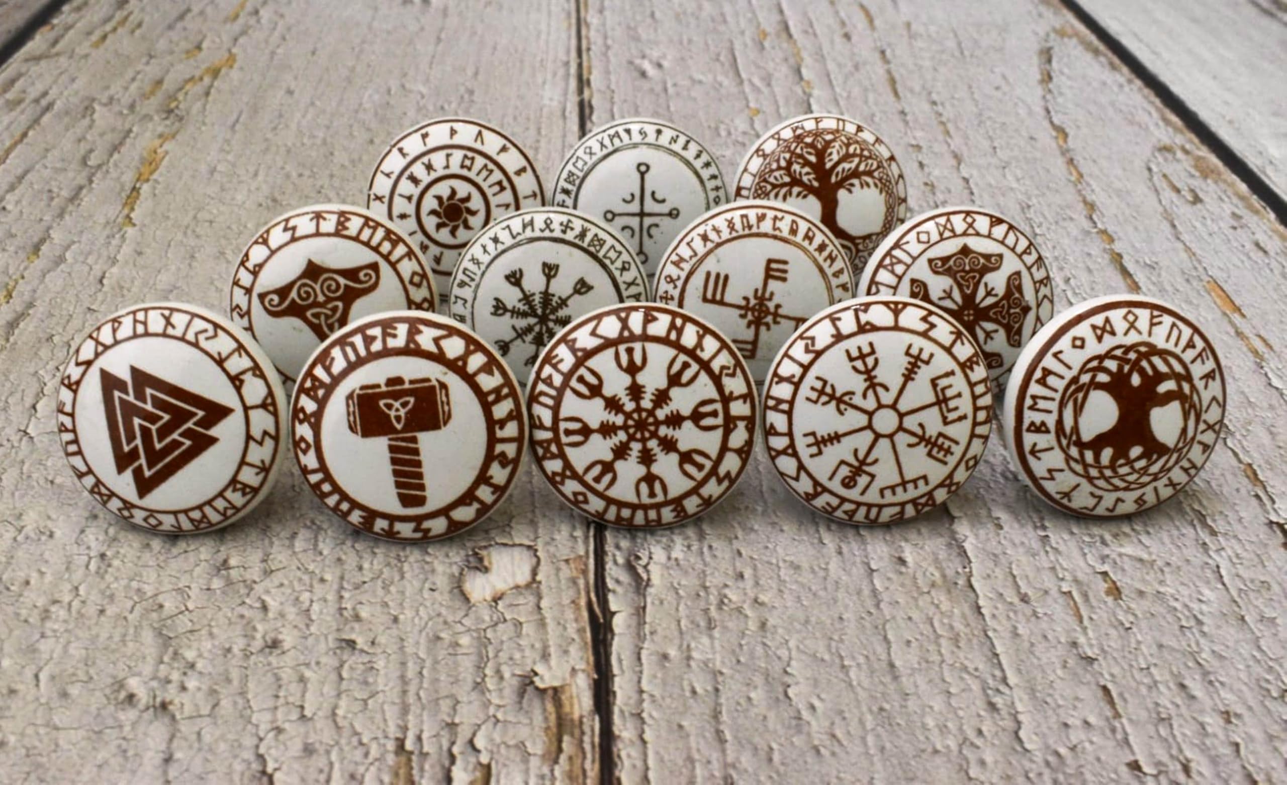 ARTISNO Beautiful Ceramic Knobs - Set of 12 Decorative Brown & White Round Knobs for Kitchen Cabinet Drawer | Elegant Wardrobe & Dresser Viking Pulls with Glossy Finish — image 1