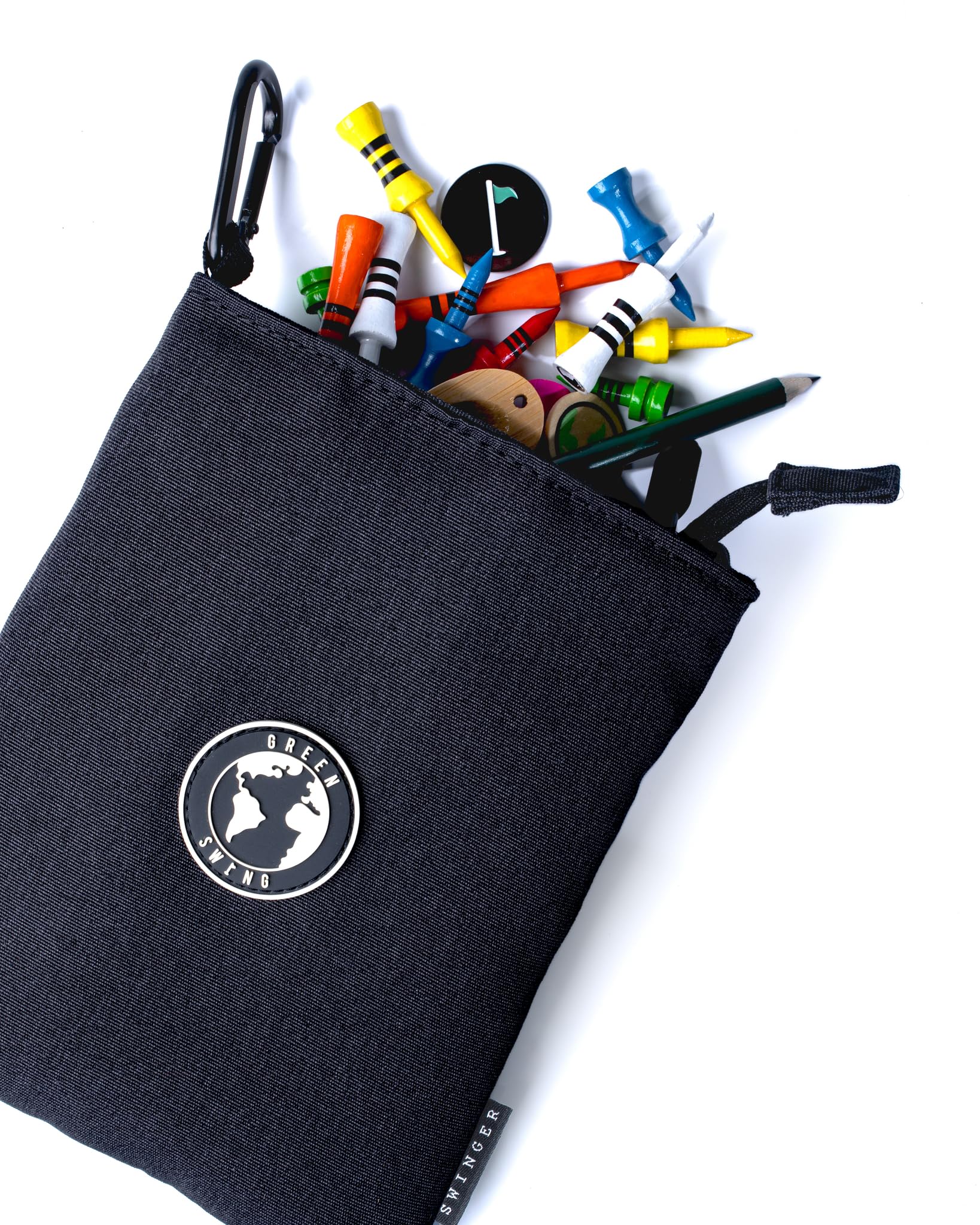 Green Swing Golf Accessory Bag | Golf Tees & Valuables Pouch | On Course Accessories | Choice of Colours (Black)