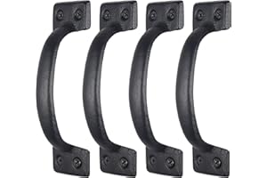 WEBI Rustic Gate Handle:Cast Iron Sliding Barn Door Handle,Vintage Gate Pull Handle Fence Cabinet Handles for Outdoor,Garage,Interior,Black,4 Packs