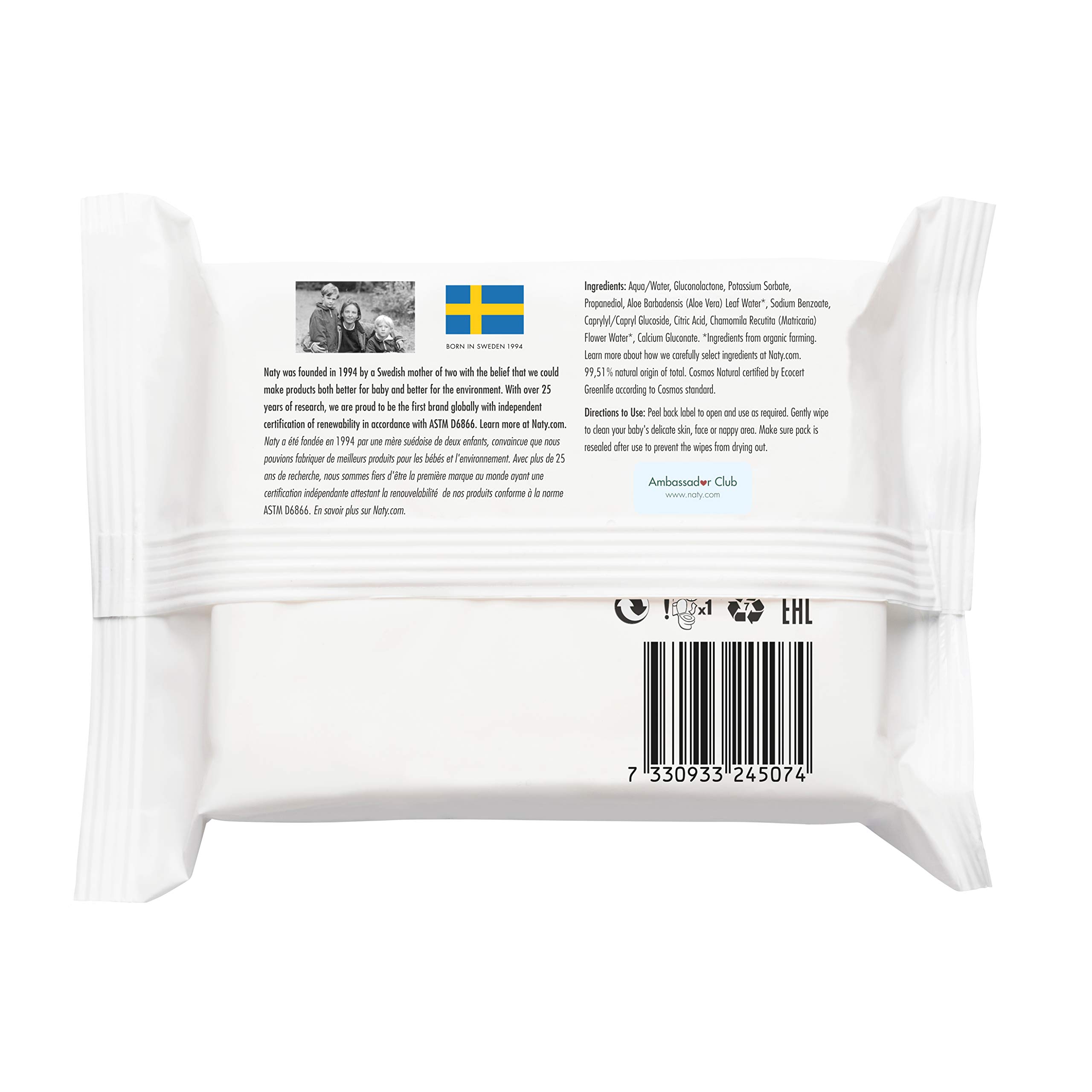 Naty Flushable Baby Wipes - 100% Plant-Based, Plastic-Free, Fragrance-Free, Unscented, Hypoallergenic For Sensitive Skin, Dermatologically Tested ( Regular - 504 Count - 12 Packs Of 42