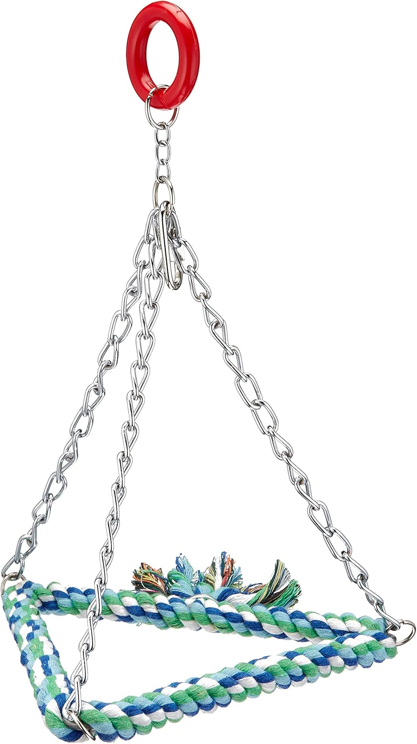 Featherland Paradise Hanging Bird Swing, Cotton Rope Wrapped, Soft Hanging Bird Perch, Pyramid, Small