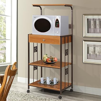 Home Source Industries R0018 Cherry Microwave Cart with 2 Electrical