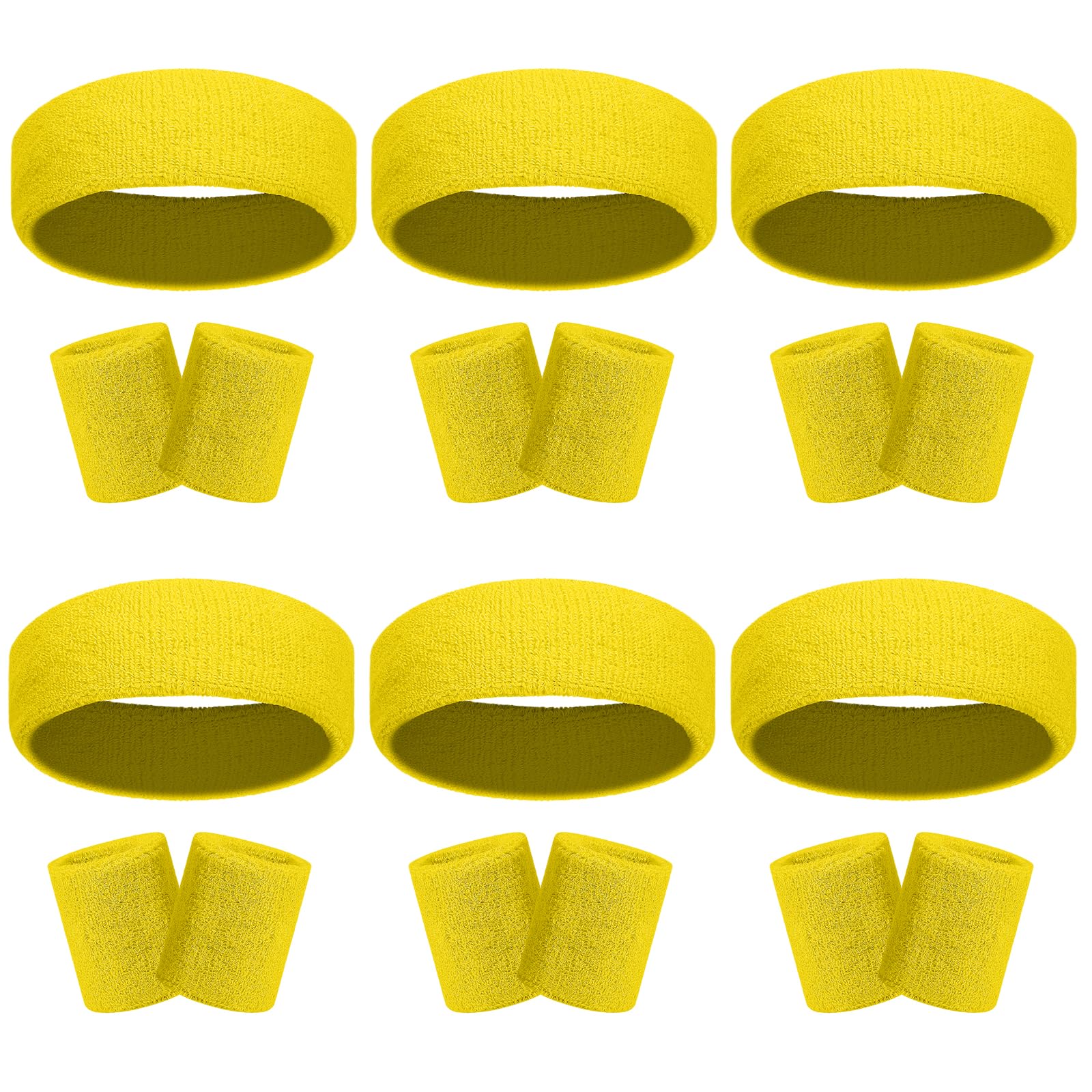 Photo 1 of 18 Pcs Sweatbands Headband Wristband Set Colorful Striped Terry Cloth Sports Athletic Gym 80s Sweat Headbands Wrist Bands (Yellow)