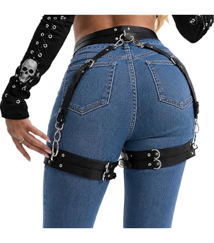 Amazon.com: Women Silver Leather Harness Garter Belt  display picture 3