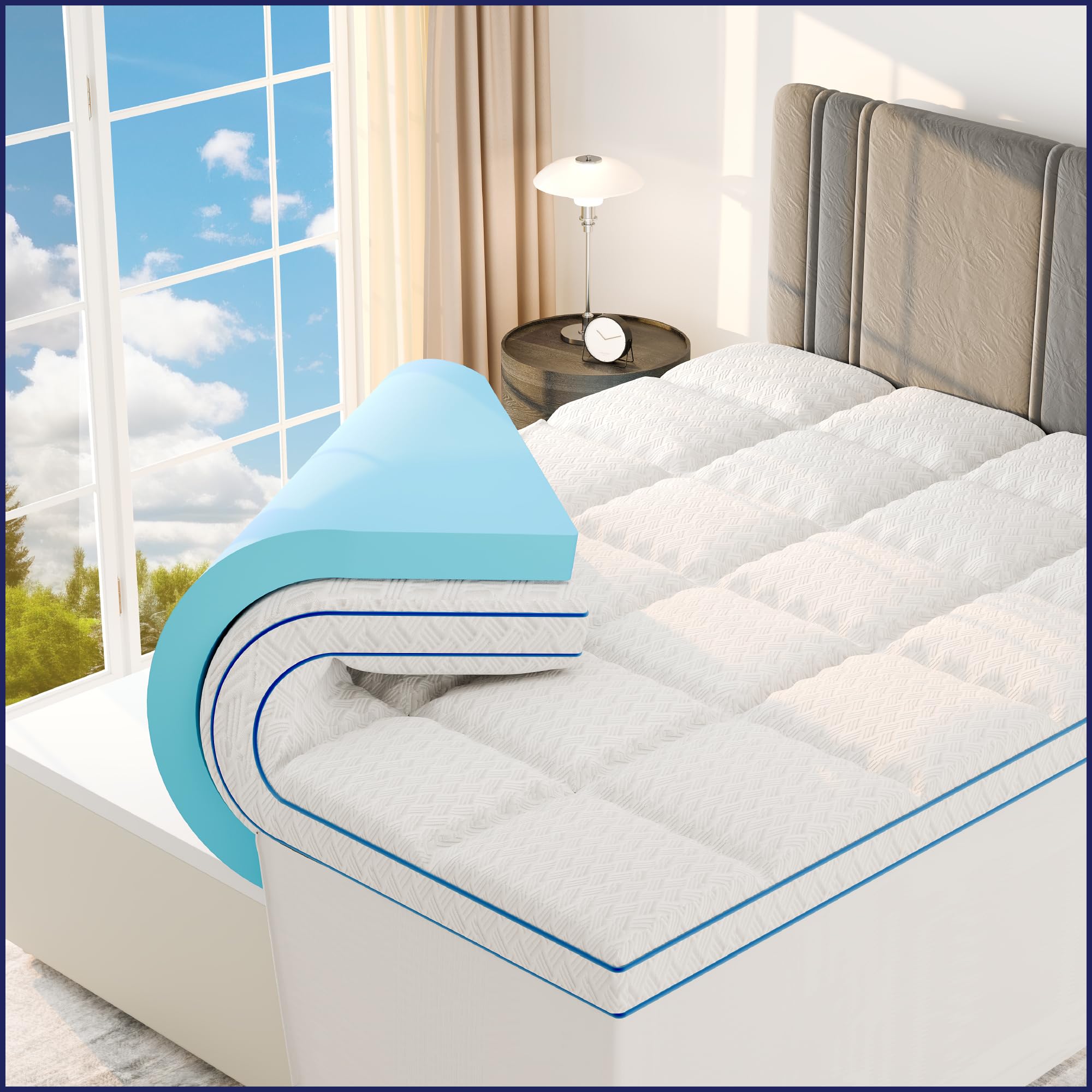 Photo 1 of Sleep Lab 4 Inch Memory Foam Mattress Topper - Queen Size - Cooling Gel & Pillow Top for Back Pain