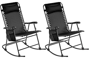 Yaheetech 2pcs 26in Rocking Chair Outdoor Zero Gravity Folding Chairs Rocking Chairs Foldable Outdoor Lounge Chair for Outside Lawn with Cupholder/Pillow Ergonomic Design for Rest