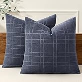 MIULEE Decorative Linen Check Throw Pillow Covers Neutral Farmhouse Vintage Pillow Covers 20x20 Set of 2 Boho Modern Home Decor for Sofa Couch Bedroom Cushion Navy Blue