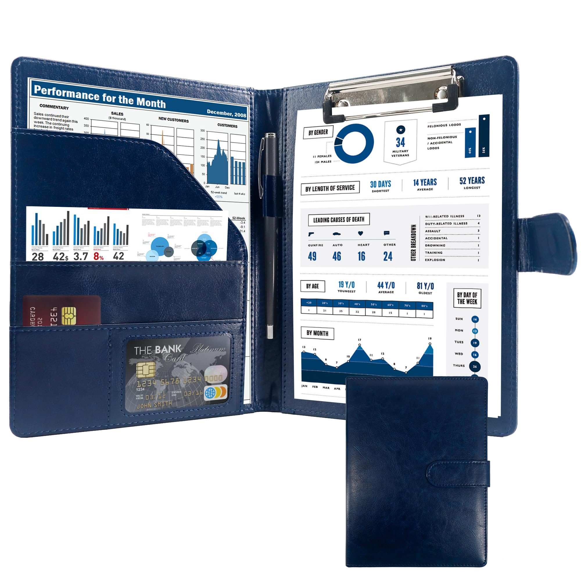 GraduatePro Clipboard Folder A5 with Storage Leather Document Folder Waterproof Magnetic Conference Presenter Business Organizer Blue