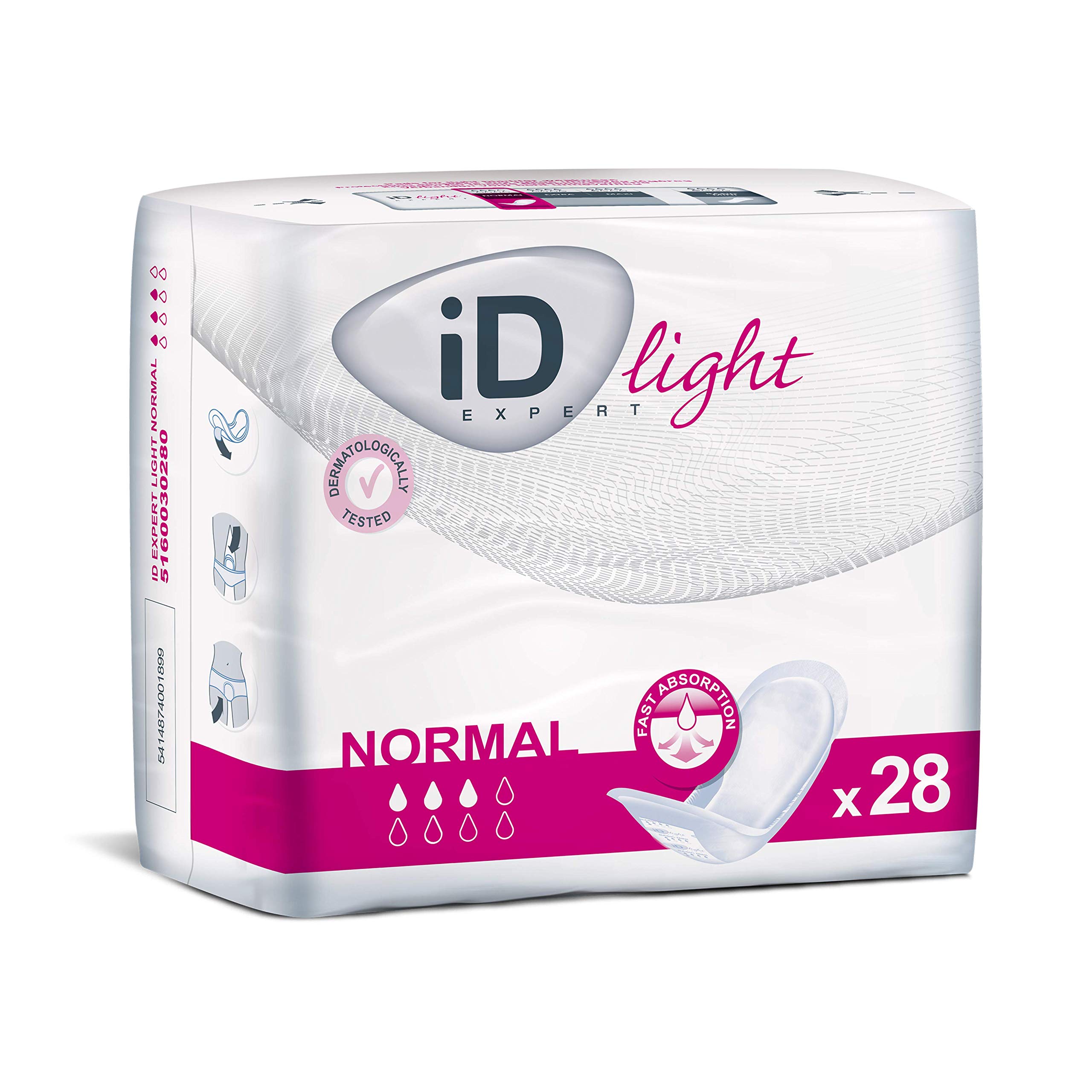ID Essential Light Normal, Fast Absorbing Disposable Pads for Men and Women, Regular, Medium Absorption, Size Normal,1 Pack of 28