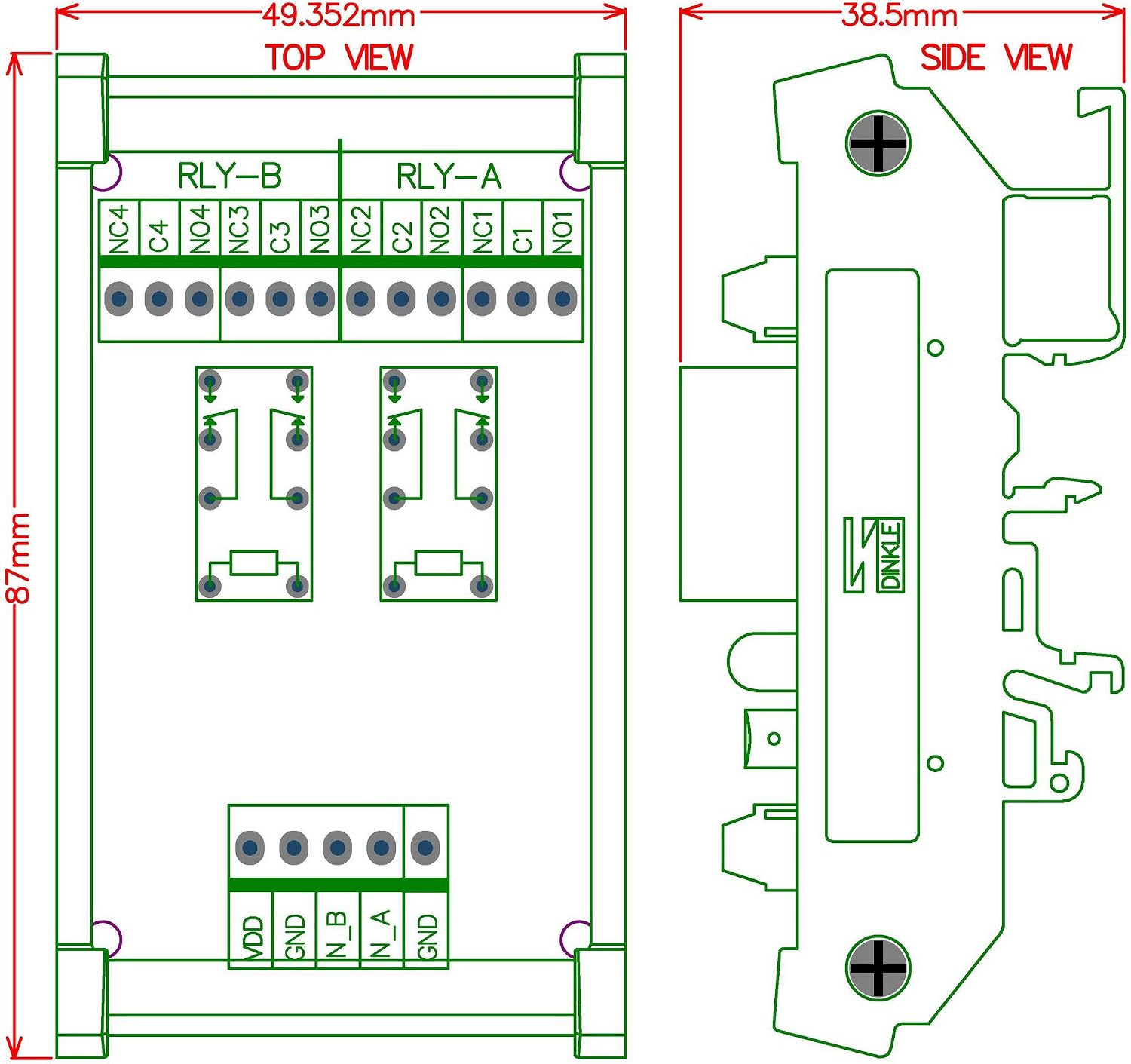 Electronics-Salon DIN Rail Mount 2 DPDT Signal Relay Interface Module, DC 5V Version - Image 5