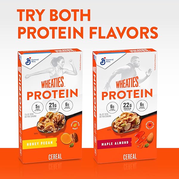 WHEATIES PROTEIN BREAKFAST CEREAL, HONEY PECAN, 21G PROTEIN, BREAKFAST OF CHAMPIONS, 16.4 OZ
