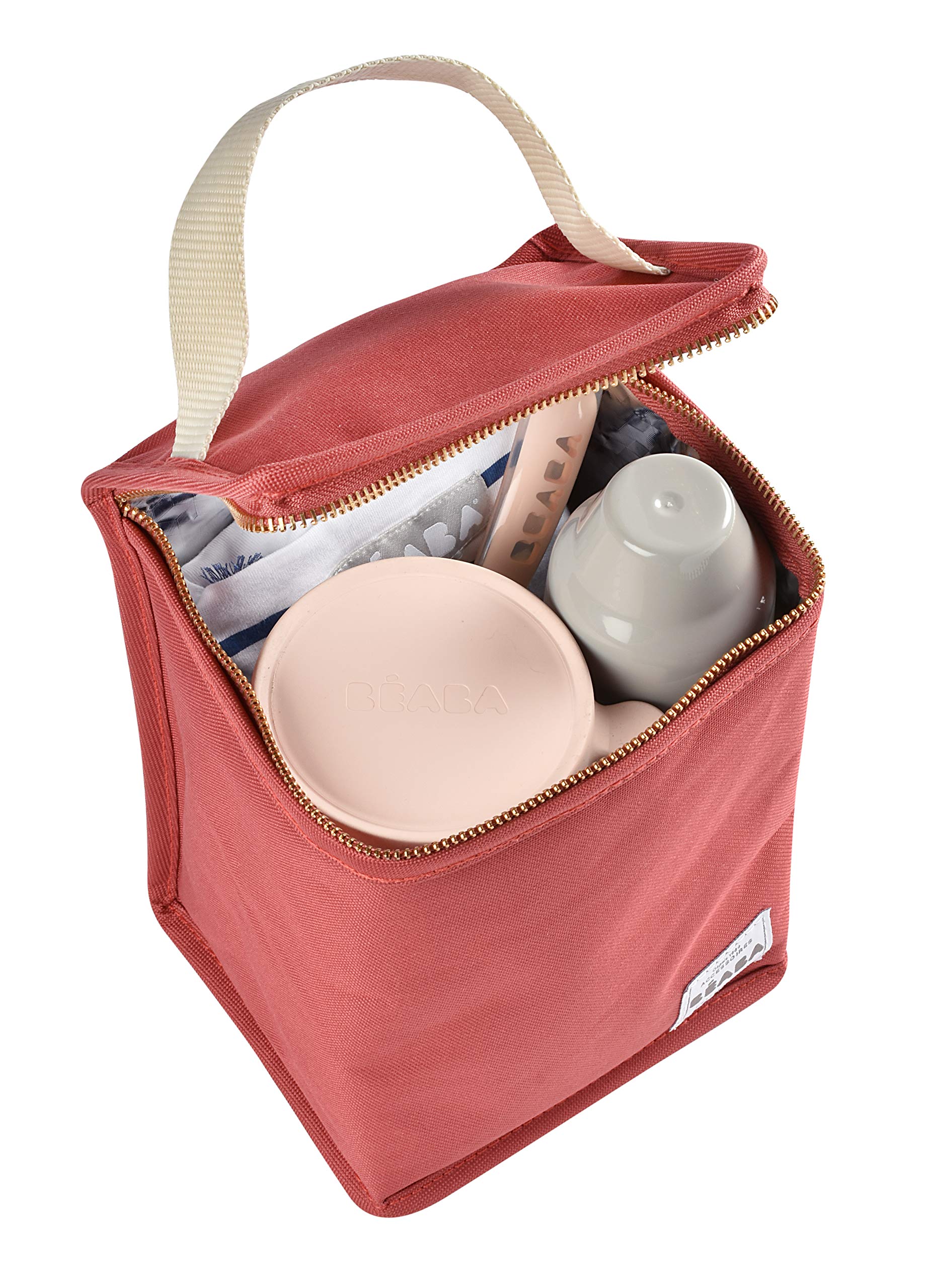 Béaba - Insulated Baby Meal Pouch - Large Capacity - Thermal Bottle Storage - Bag for Carrying Full Meals - Foldable - Soft Waterproof Material - Terracota