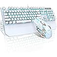 Typewriter Mechanical Gaming Keyboard and Mouse Combo, Retro Punk Round Keycaps RGB Rainbow Backlit Wired Keyboard for Game and Office, for Windows Laptop PC, Red Switches(White)