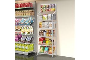 Nisorpa 5 Tier Supermarket Retail Display Racks, Free-Standing Metal Snack Candy Display Racks Cart with Wheels Chips Display Rack Stand for Convenience Stores Home Kitchen (White)
