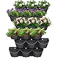 Worth Garden Upgraded 6 Sets (18 Pockets) Self Watering Stackable Vertical Planters - Wall Mounted Plastic Plant Grow Pots fr Strawberries Flowers Herbs - Indoor Outdoor Green Wall Decoration (Black)