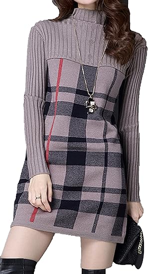 Amazon Heaven Days ヘブンデイズ ニット セーター タートルネック チェック ニットワンピース 長袖 レディース 1703k0181 パーティードレス 通販