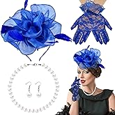 4 Pack Organza Fascinator Hat Lace Gloves Set for Women Tea Party Cocktail Church Wedding Fancy 1920s Halloween Party