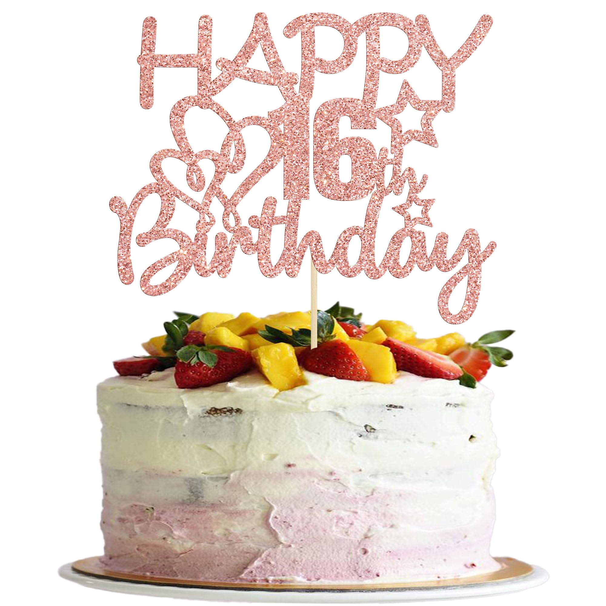 Gyufise 3 Pack Happy 16th Birthday Cake Toppers Rose Gold Glitter Hello 16 Cheers to 16 Years 16 & Fabulous Cake Pick Sixteen 16th Birthday Anniversary Party Decorations Supplies