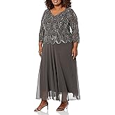 J Kara Womens 3/4 Sleeve with Scallop Beaded Pop Over Gown