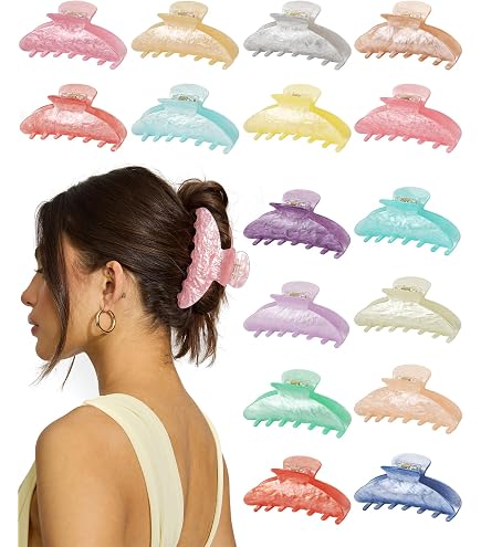 16 Pack Large Acrylic Hair Claw Clips Non-Slip for Thick Thin Hair Amazon.com : Yuxung 16 Pcs Large Acrylic Hair Claw Clips  main image 4