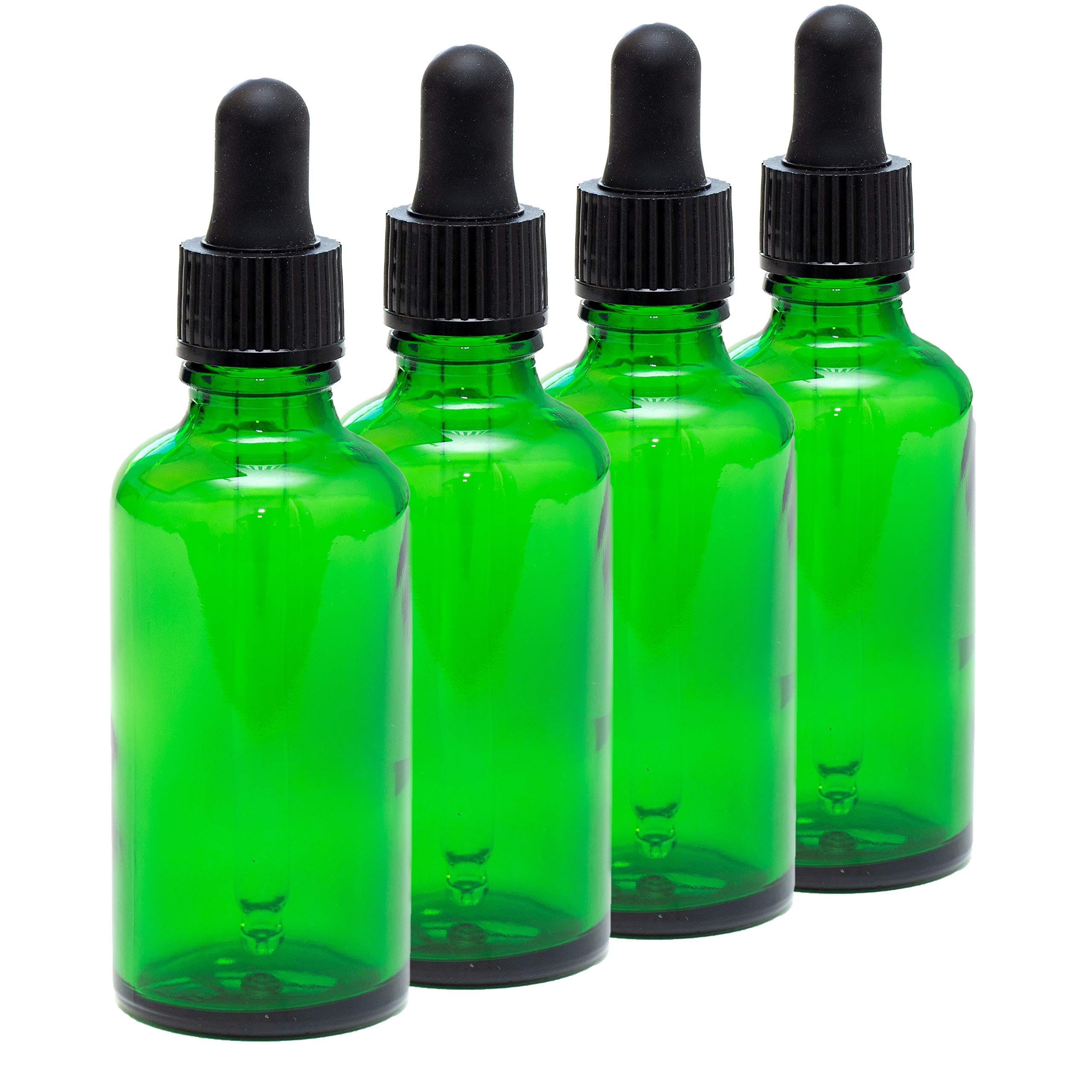 Aura 50ml GREEN Glass Bottles with GLASS Pipettes - PACK of 4